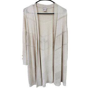 ✌️ 2/$40 ✌️ Chico's Long Gold Shimmer Cardigan with V Pattern sz Petite Small